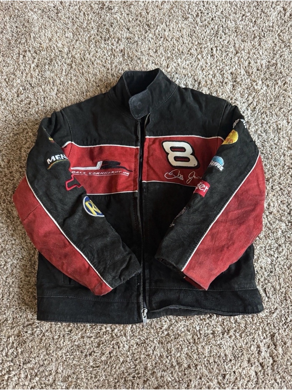 Wrangler Black and Red Kids Racing Jean Jacket with Patch Accents